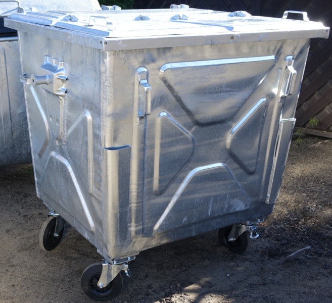 Metalowy pojemnik 1100L z klapą trójdzielną