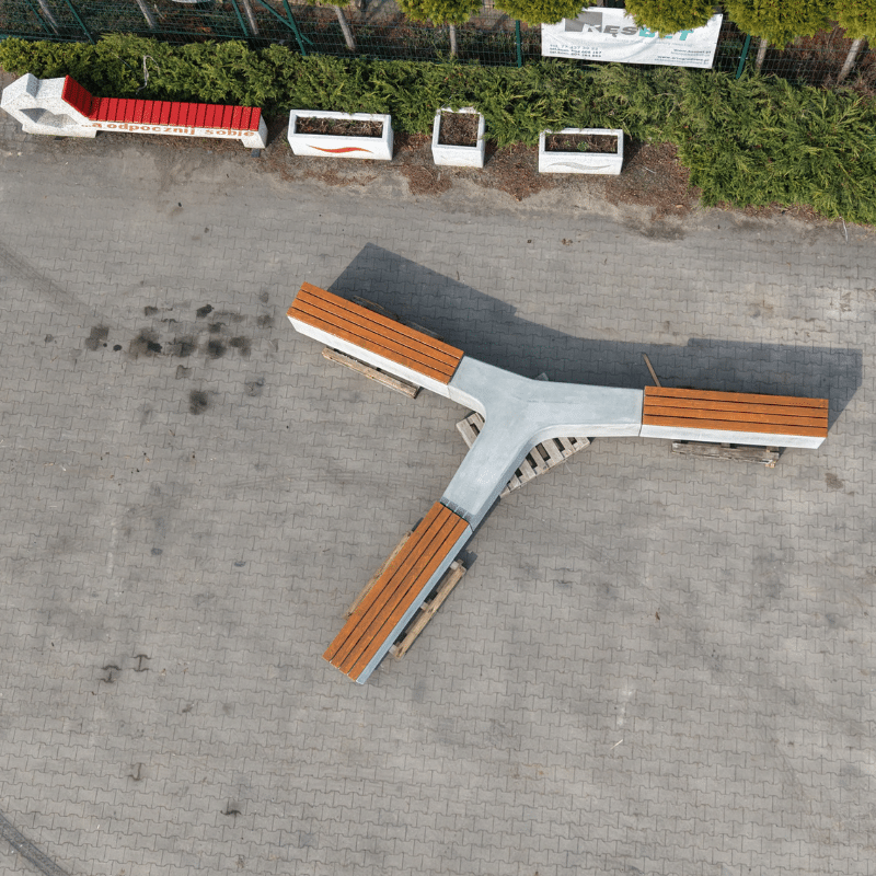 Ławka z betonu archit. “Rozgwiazda” 219×192 wys. 46 kod: 477
