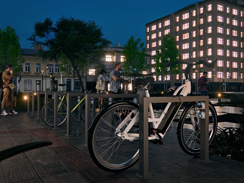 Stojak rowerowy U-1 ze stacją ładowania rowerów elektrycznych