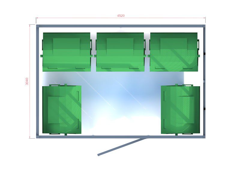 Wiata śmietnikowa SAWA III, 5x1110l/452x304cm, oszalowanie siatka+ płyta HPL