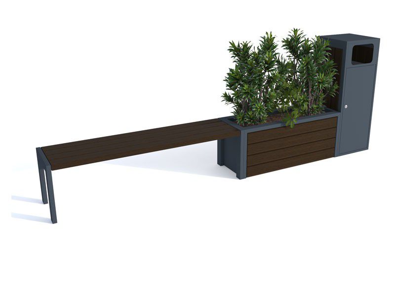 Zestaw ławka bez oparcia+donica +kosz na śmieci