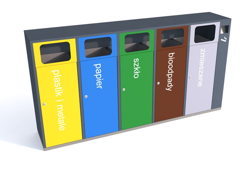 Kosz do segregacji Etna V 5x80l + moduł z popielnicą / napisy folia samoprzylepna
