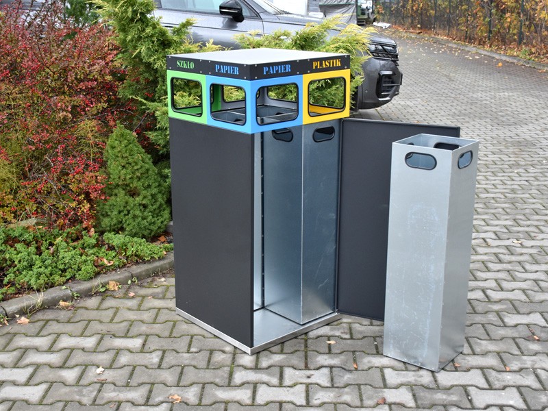Kosz do segregacji Taurus 4 komorowy / napisy wycinka laserowa