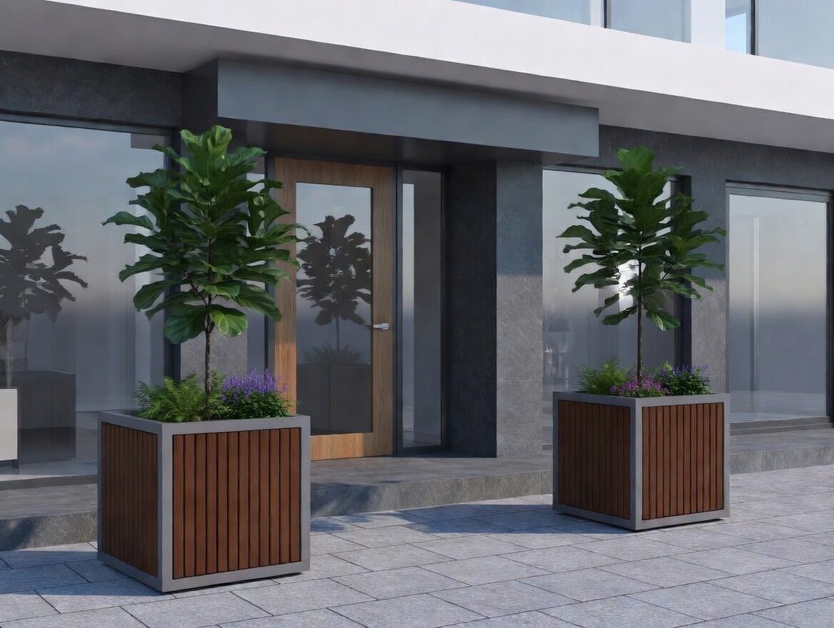 Sabina Steel Planter with Timber Slats 70 cm – photo 6
