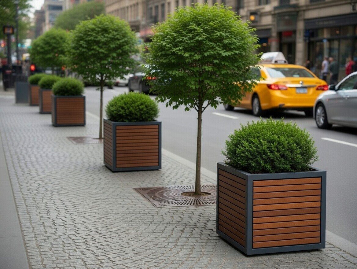 Lena 70 cm Steel Planter with Timber Slats – photo 4