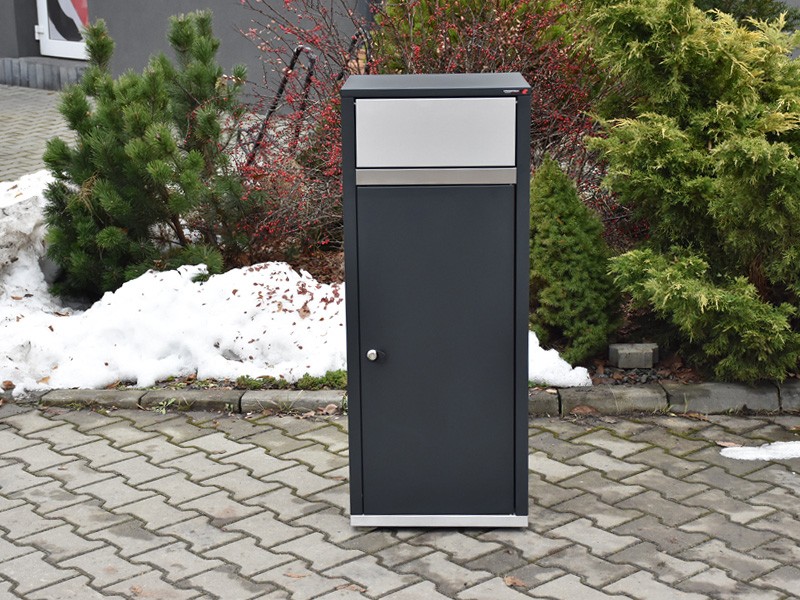 Mia street litter bin 120 l, timber and steel, with flaps – photo 4
