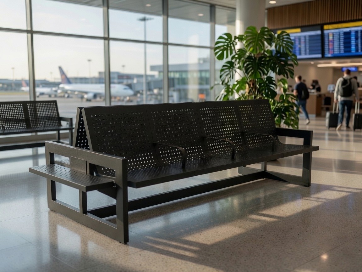 Enrique double-sided 8-seater station bench with 230V sockets – photo 2
