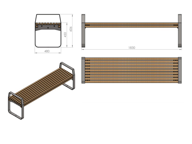 Jordan backless park bench with armrests 180 cm – photo 3