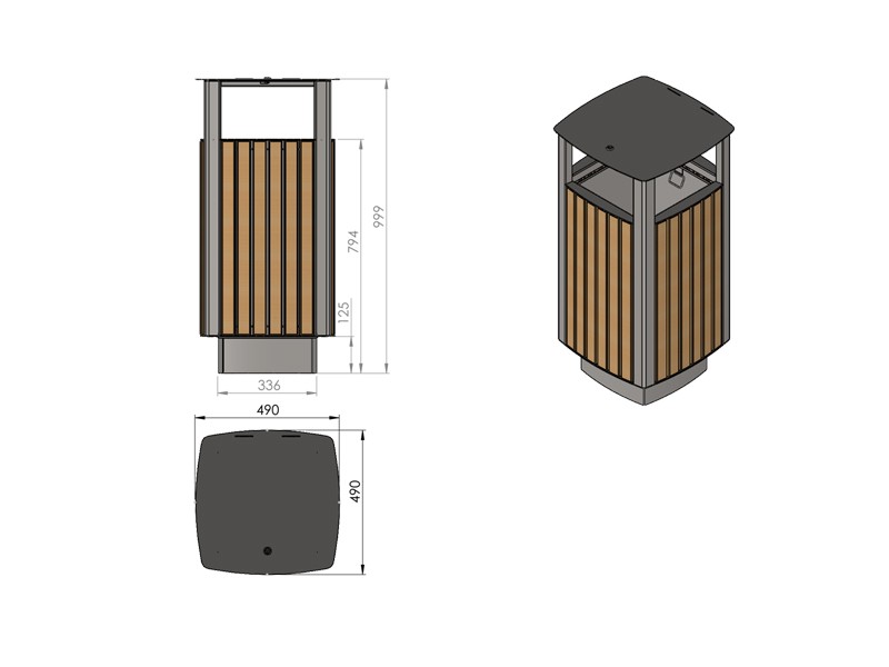 Luka Street Litter Bin, Height 100 cm – photo 3