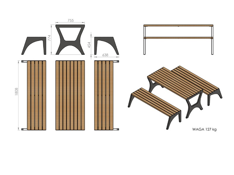 Stadtmöbel-Set Zbyszko Bank mit Tisch 180 cm – Foto 3