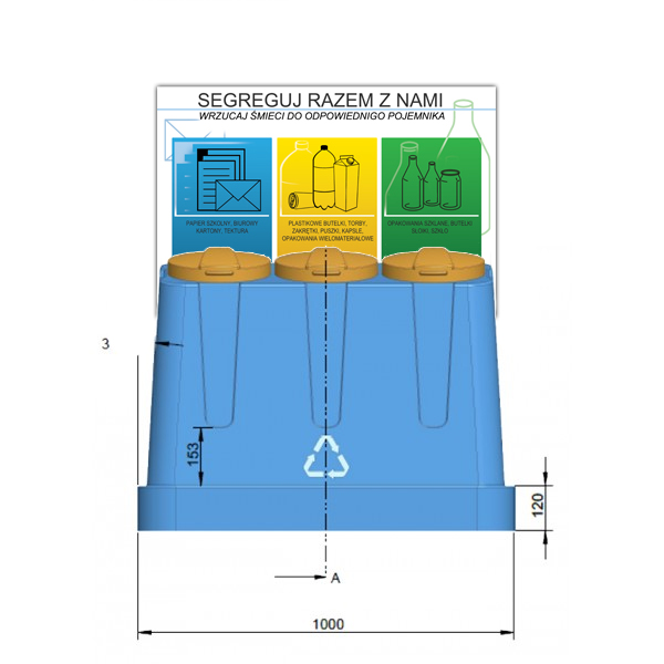Vincent 3 x 120 l Recycling Container with Educational Board